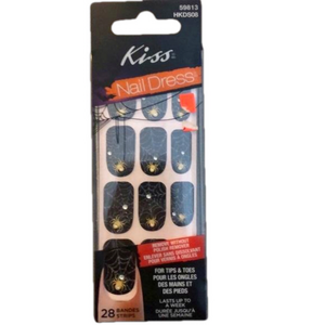 Kiss Nail Dress Press-On Nails Tips & Toes 28 Strips Spider & Web Theme